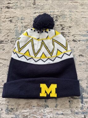 Callaway Navy and Yellow Knit Pom Beanie with 'M' Patch